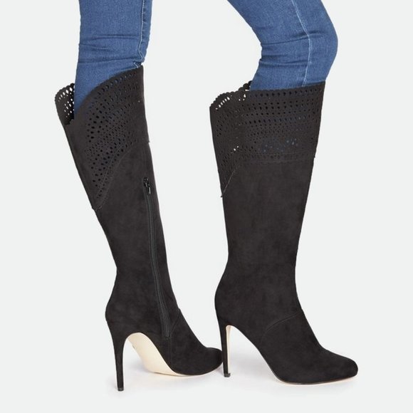 JustFab Shoes - Boho High Heel Wide Top Boots w/ Laser Cut Outs